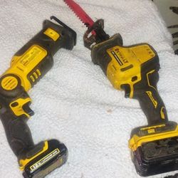 DEWALT 12V Pivoting Reciprocating Saw, And  20V MAX* Reciprocating Saw, One-Handed. Both W/ Battery,