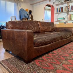 Restoration Hardware Maxwell Leather Sofa – Italian Brompton Cocoa | 8’ Luxe Depth