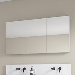 55"x30" Bathroom Medicine Cabinet with Mirror, Wall Cabinet with 3X Adjustable Height & Angle Magnifier, Behind Door Storage, Wooden Storage Shelves,