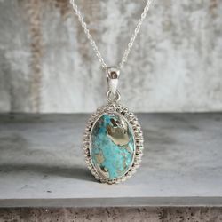 Natural Turquoise Pendant in Sterling Silver