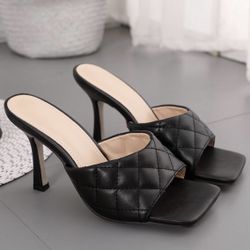 New Women’s Shoes Casual Stiletto Heel Slippers Square Head Diamond Large Size: 37 (6.5)