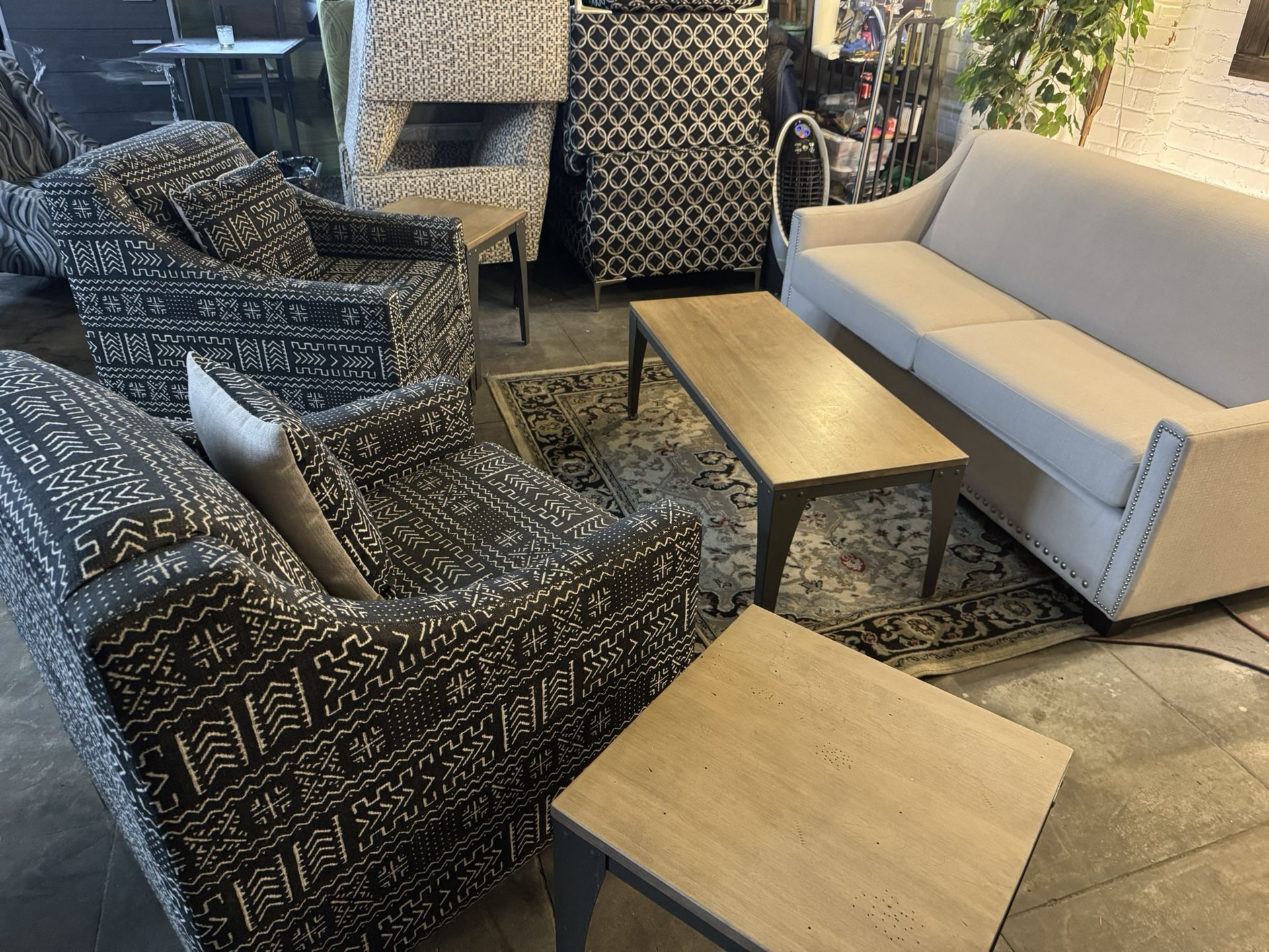 3 pc Living Room Furniture Set - 2 Chairs + Sofa with Nickel Tufting Buttons