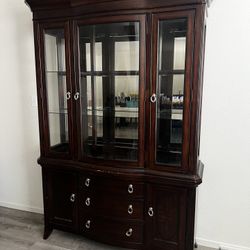 🪵 Dark Cherry China Cabinet Hutch – 2-Piece Set