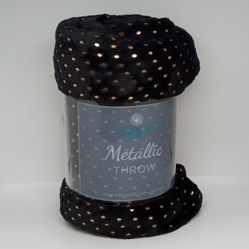 NEW Comfort Bay Soft Fleece BLACK Throw Blanket Metallic COPPER Polka Dots 50" x 60"