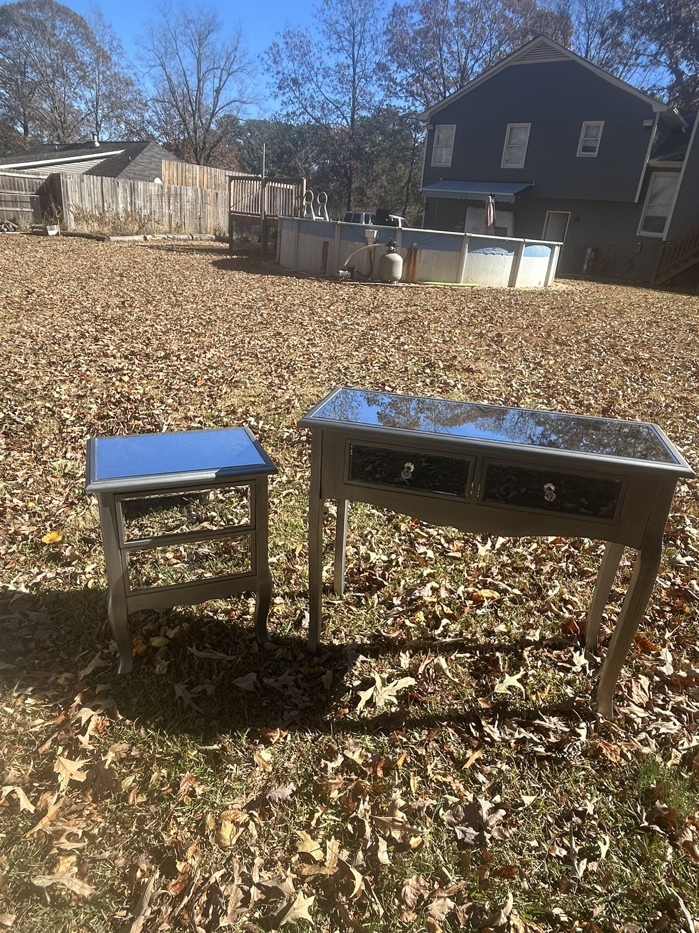 Vanity/ Nightstand Glass Table And Mirrors 