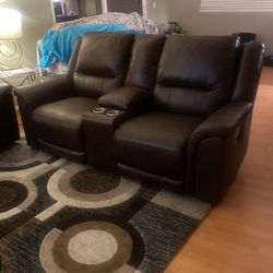 Brown Electric Lecliner Couch With 2 Love Seat