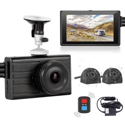 VSYSTO 3CH Truck Dash Cam, 3" LCD Screen 1080P Front & 720P Sides Backup Camera DVR for Semi Trailer Van Tractor Car RV, Waterproof Infrared Night Vis