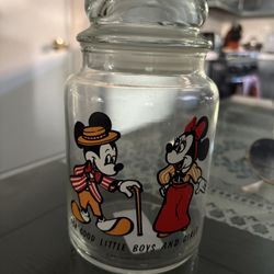 Vintage Disney Mickey & Minnie Mouse Glass Cookie & Candy Jar