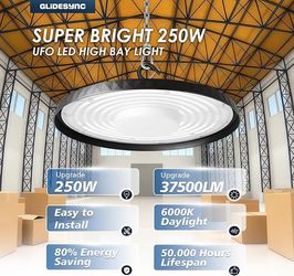 UFO LED High Bay Light, 250W 37500LM, 5000K Daylight,10pack Super bright daylight output, energy saving replacement, wide beam coverage, for warehouse