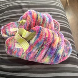 UGG Fluff Yeah Pixelate Slide Slipper Tie Dye Rainbow Slingback Womens Size 8 US