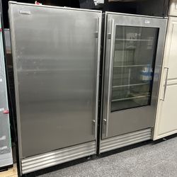 Sub Zero Stainless Steel 72” Column Set Glass Door Fridge & Freezer