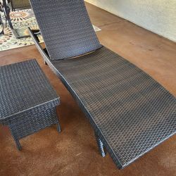 Wicker Look Chaise and Side Table