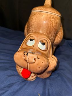 Vintage McCoy Pottery Thinking Dog Puppy Cookie Jar, #0272