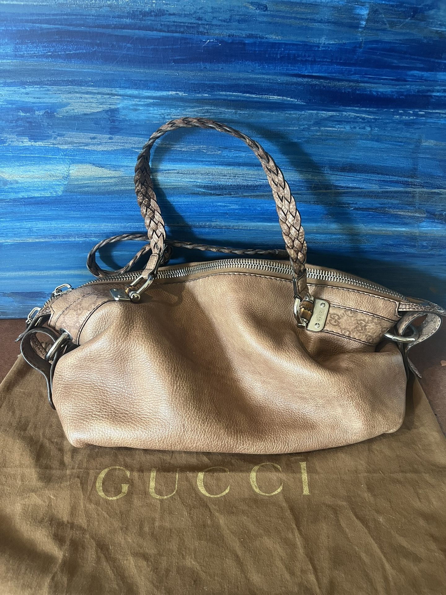Gucci brown Lether Bamboo Tote