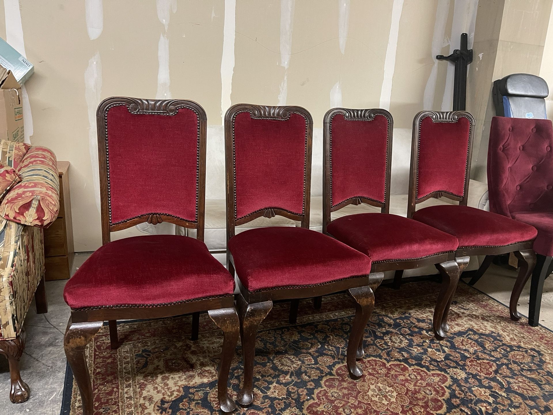 Set Of Four Red Velvet Venetian Antique Chairs