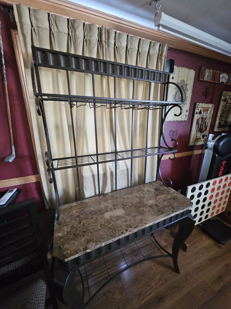 Steel & Granite Wine Rack – Hanging Glass Holder + Bottle Storage