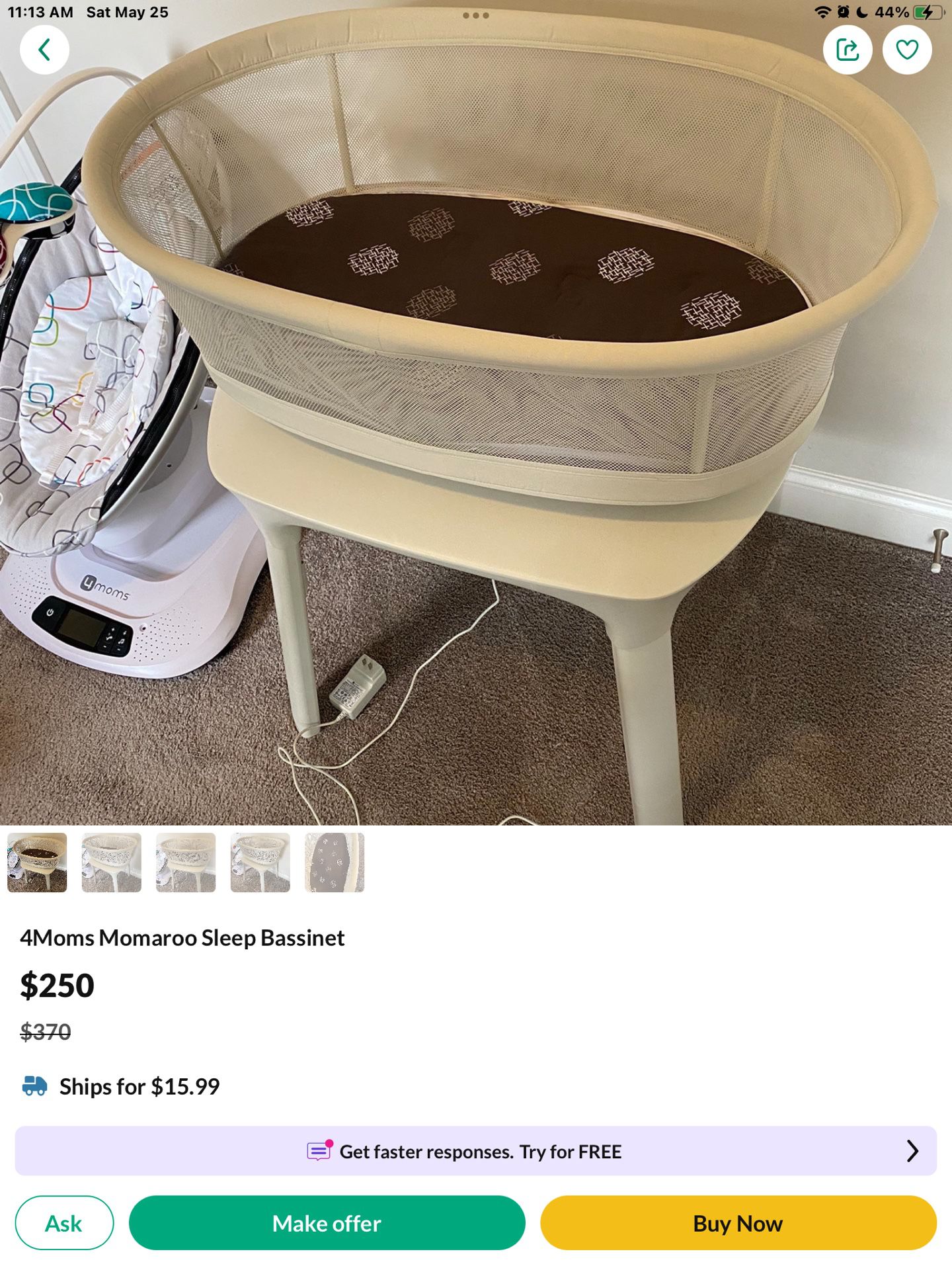 Momaroo Sleep Bassinet, Swing and Chair - Take All For $200 Or Separately 