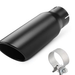 A-KARCK Exhaust Tip 3 Inch Inlet, 3" Inlet 4" Outlet 12" Overall Length Clamp On Muffler Tip For Truck Tailpipe, Rolled Angle Cut Design 