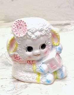 60s Planter LUV Imports Baby Lamb Holding Alphabet Baby Block