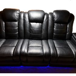 Luxury Power Reclining Theater Sofa w/ LED Lights & USB – Excellent Condition 