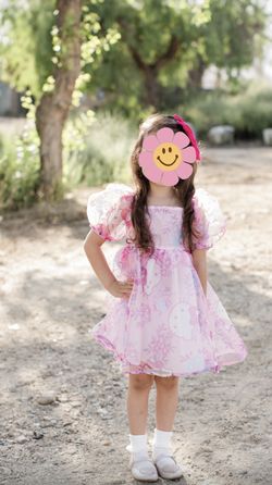 Girl’s Hello Kitty Floral Organza Puff Sleeve XS