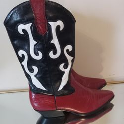 Y2K Nine West Romnee Red Black Leather Western Cowboy Boots Size 91/2