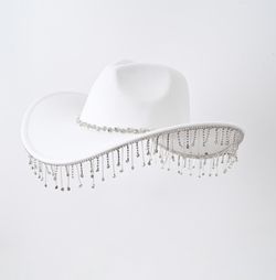White Cowboy Felt Hat Bling Rhinestones Concert