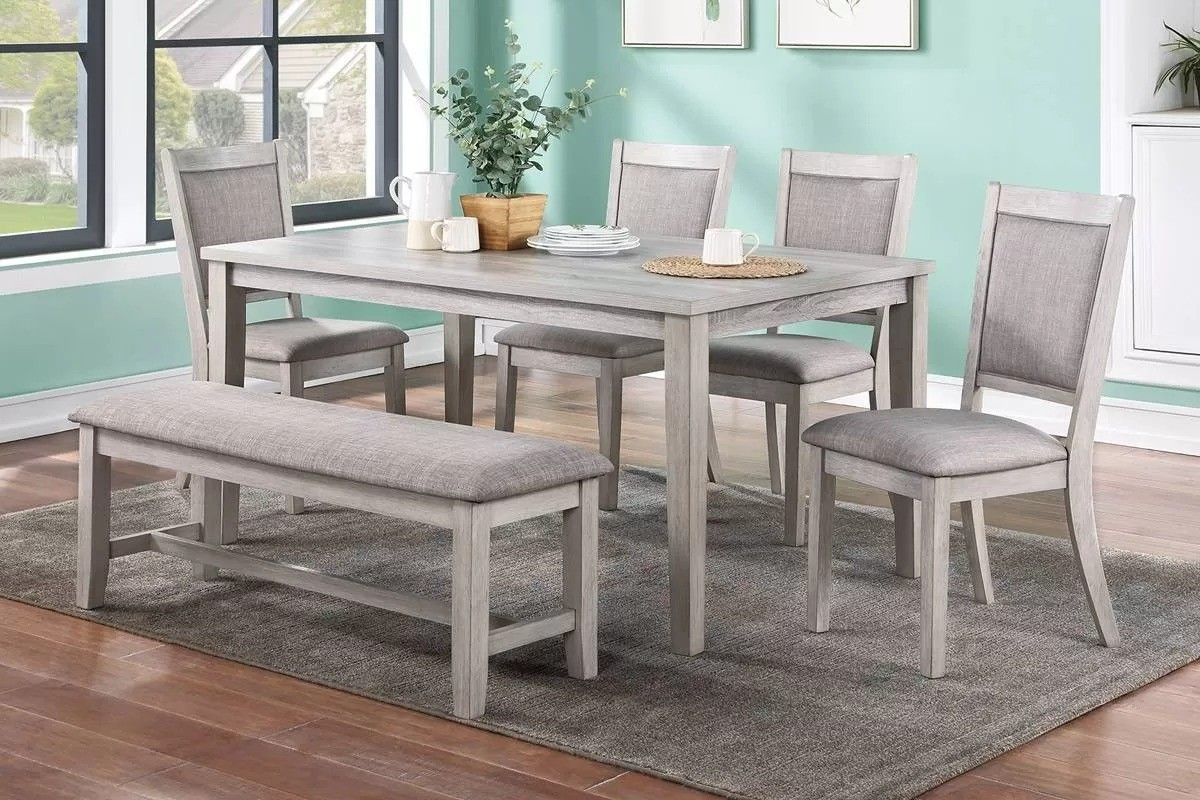 New 6-Pcs Dining Set Table + 4 Chairs + Bench For Sale