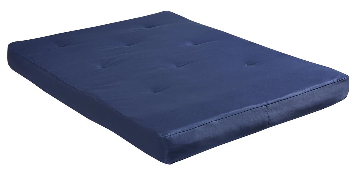 DHP Caden 8 Inch Futon Mattress with Tufted Cover and Recycled Polyester Fill, Full, Blue