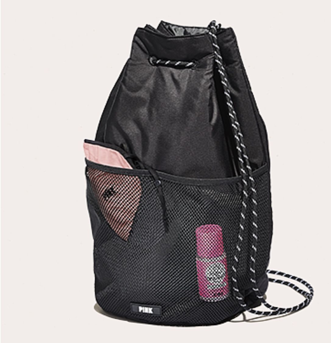 DRAWSTRING BAG PINK Black New Gym Tote Victorias Secret