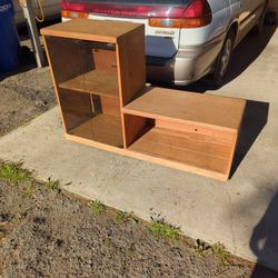 Oak Cabinet With Wheels, Glass Doors & Adjustable Shelf FREE