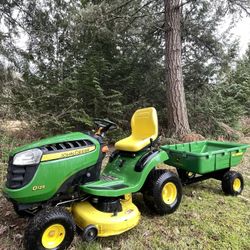 FS: John Deere D125 Mower Riding Lawnmower w/ Pull Behind Trailer 