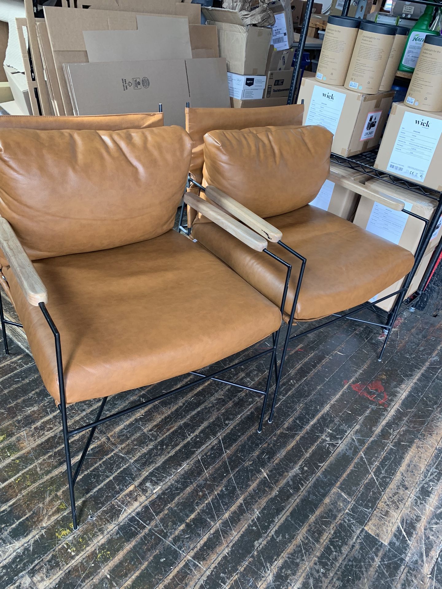 Faux Leather & Metal Accent Chairs - Set Of 2