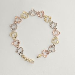 10kt Real Gold Heart Tricolor Bracelet