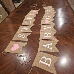 Sweet Baby Girl Burlap Banner For Baby Shower