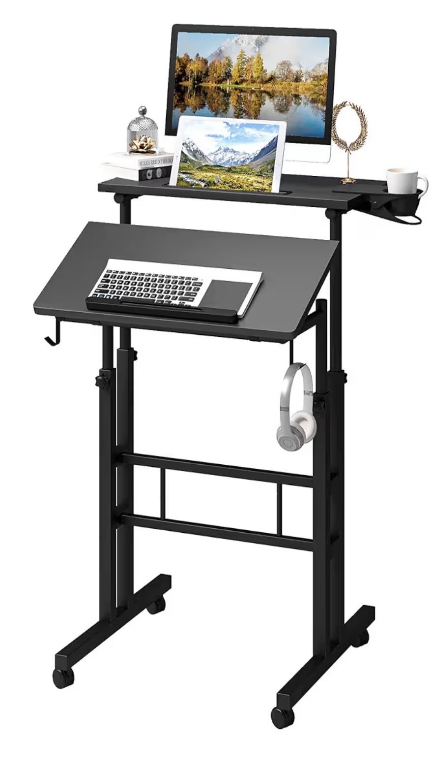 Adjustable Height Standing Desk with Cup Holder