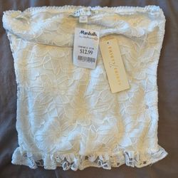 White Strapless Flower Lace Crop Top