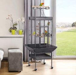 61-inch Playtop Wrought Iron Large Parrot Bird Cages with Rolling Stand for Cockatiels Amazon Parrot Quaker Conure Parakeet Lovebird Finch Canary Smal