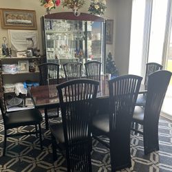 Elegance Dining Room Set Including Fantastic Table With Leaf And Eight Beautiful Chairs And Matching China Hutch Excellent Condition
