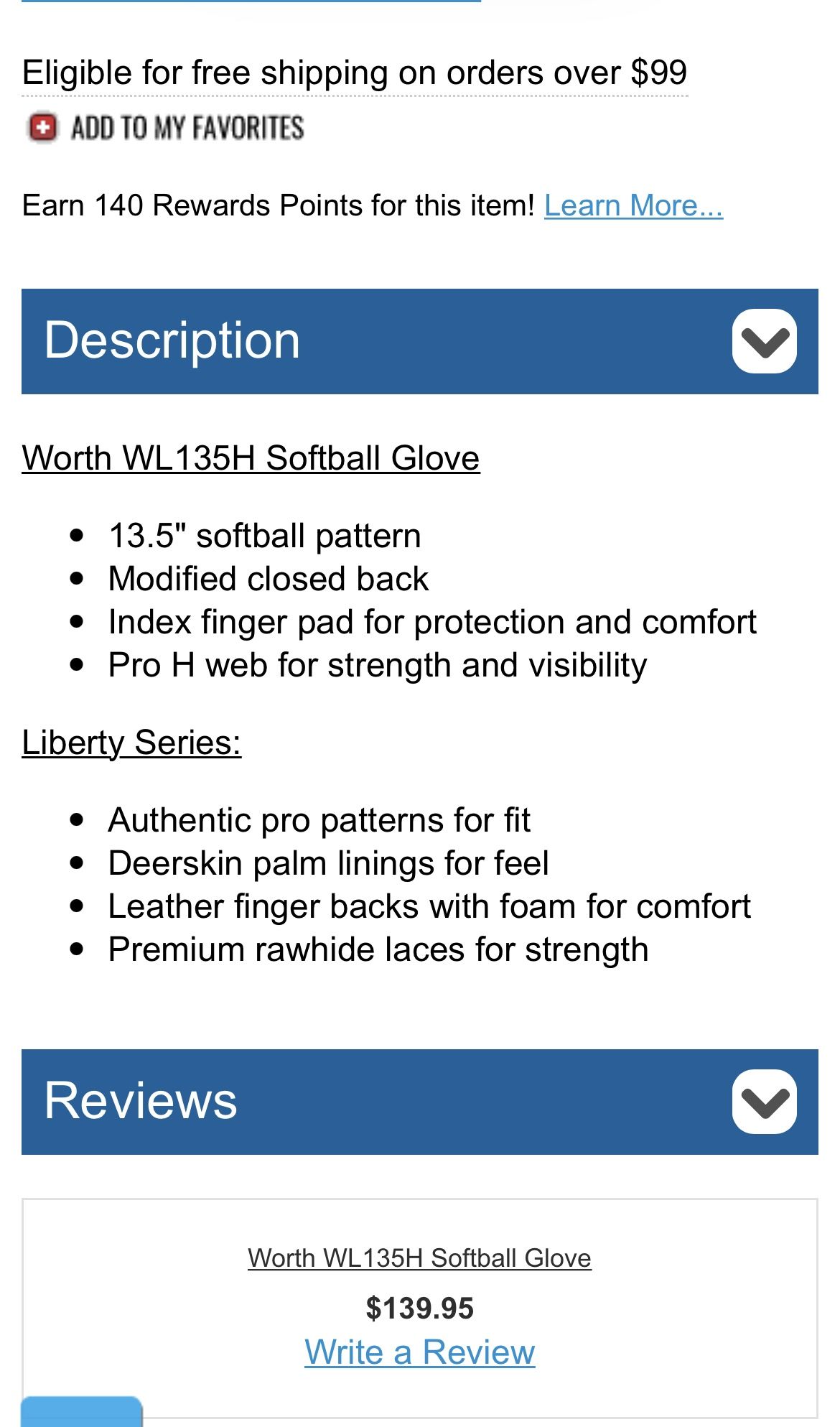 Worth Softball Glove  Wl 135h Liberty Series