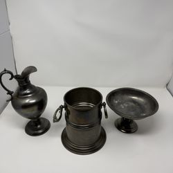 Vintage Metal Decor Set Pitcher + Vase + Bowl (3 pcs)