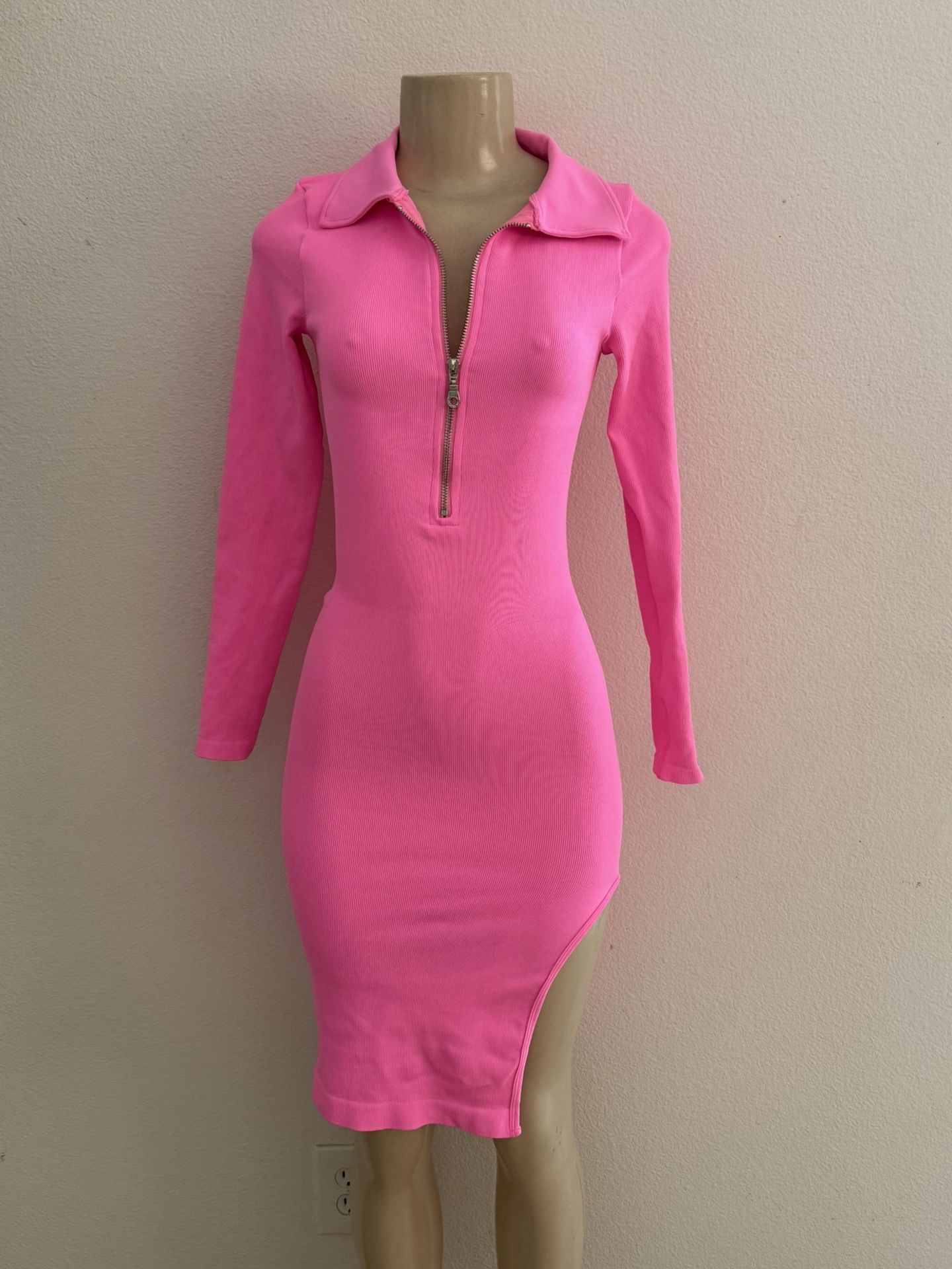 OQQ NEON PINK MIDI DRESS- Small