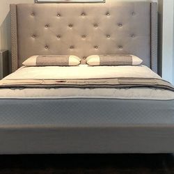 BRAND NEW QUEEN SIZE GRAY LINEN BED FRAME WITH NEW MATTRESS /FAST DELIVERY