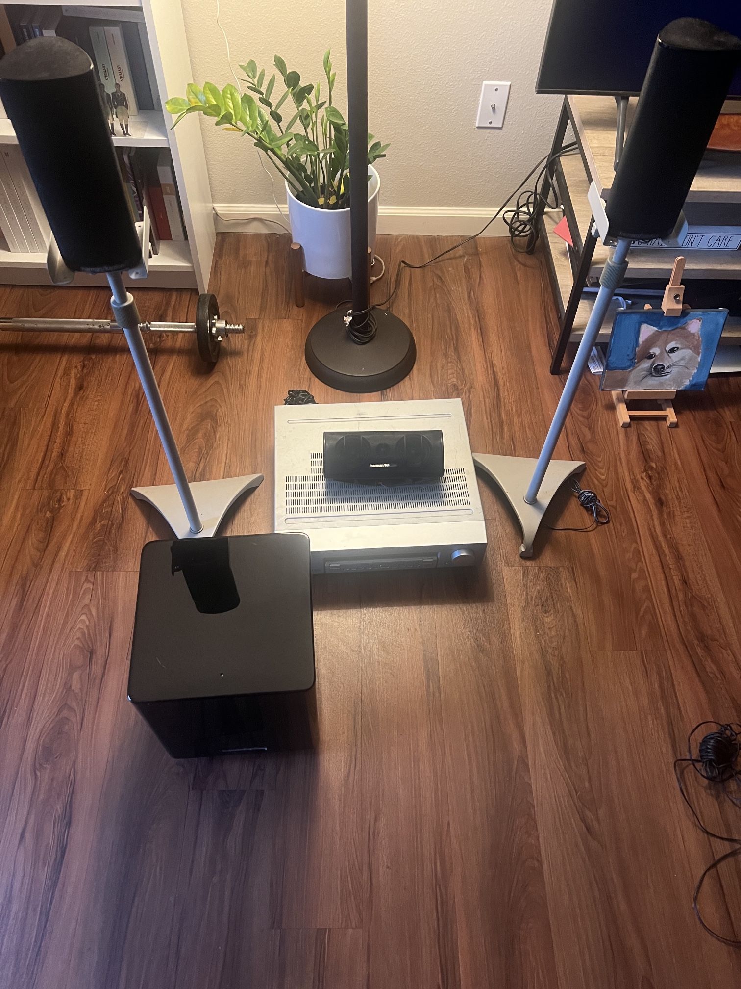 Harmon Kardon Home Theater System/RCA AUDIO VIDEO RECEIVER/with 2 Adjustable Speaker Stand