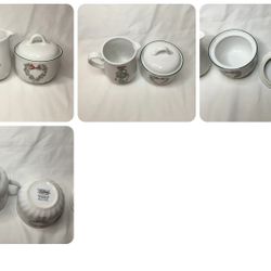 Vintage Corelle Callaway Ivy Holiday Creamer Sugar Bowl Set With Lid White Green