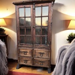 Antique Tall Cabinet Solid Wood Rustic Look