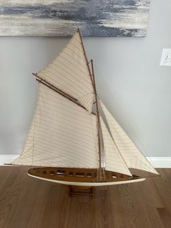 Large Wooden Sailboat Model with Sails