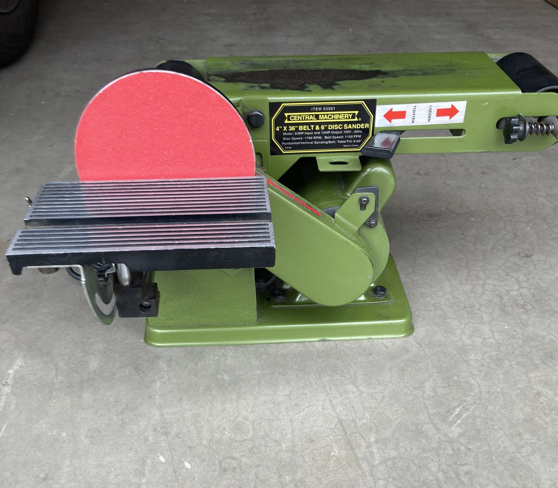 Central Machinery 4” X 36 BELT & 6 “ DISC Sander