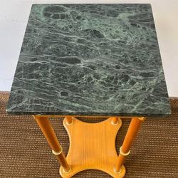 Legacy Decor 28" Wood Square Plant Stand, Telephone Stand, Vase Stand with Square Green Marble Top. Accent Table