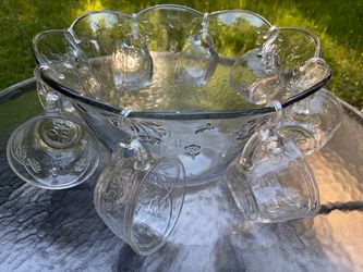 Clear Glass Punch Bowl Set with Cups